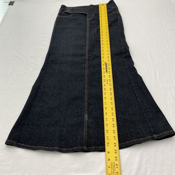 Paris Blues Denim Maxi Skirt Dark Wash Flared 90s Y2K Juniors Size 3 - Picture 12 of 14